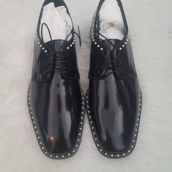 NWB Jimmy Choo Shiny Black Leather Oxford Shoe with Pearl Detailing - Picture 6 of 8